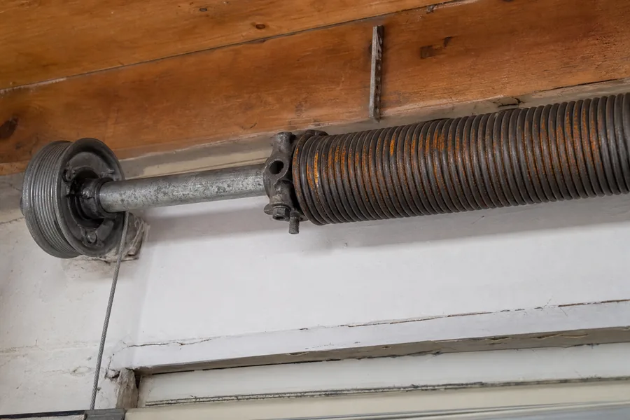 Torsion spring, shaft and cable drum above a garage door in Irving, TX